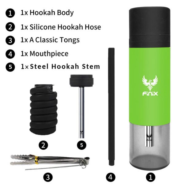 Finix Portable Car Hookah Plastic Green + Accessories & Bag - Image 3
